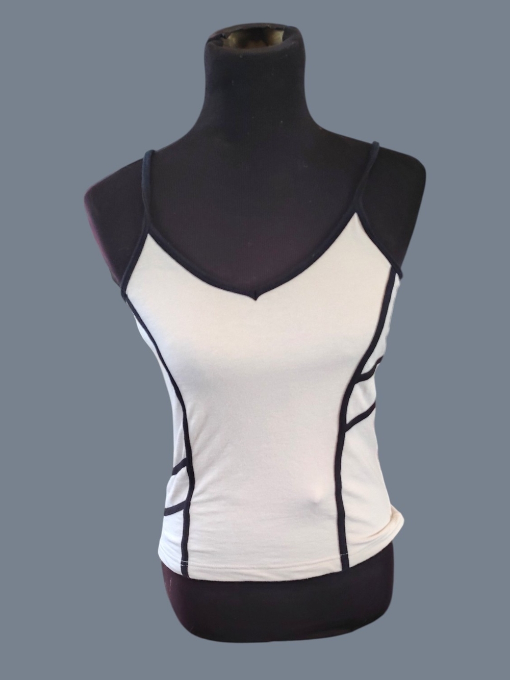 Women’s White Spaghetti-Strap Tank with Black Trim
